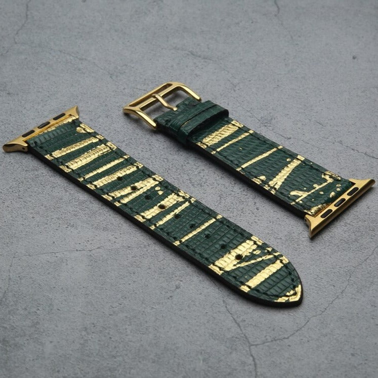 Correa Apple Watch Lagarto Verde Dorado