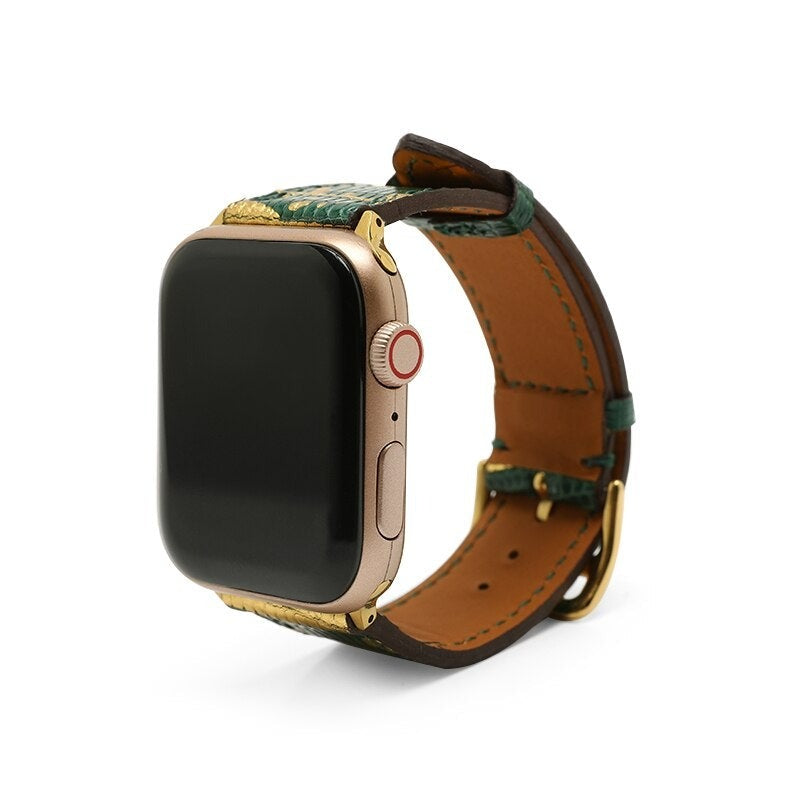 Correa Apple Watch Lagarto Verde Dorado