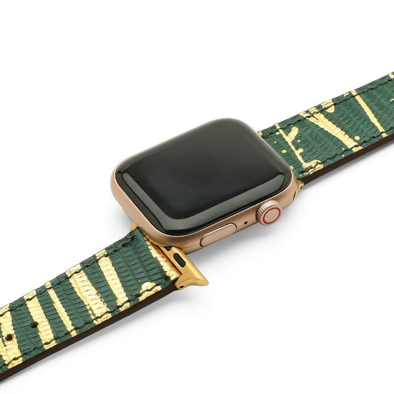 Correa Apple Watch Lagarto Verde Dorado