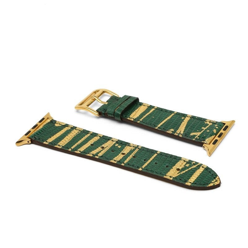 Correa Apple Watch Lagarto Verde Dorado