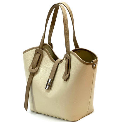 Bianca Large Italian Pebbled Cow Leather Tote Bag