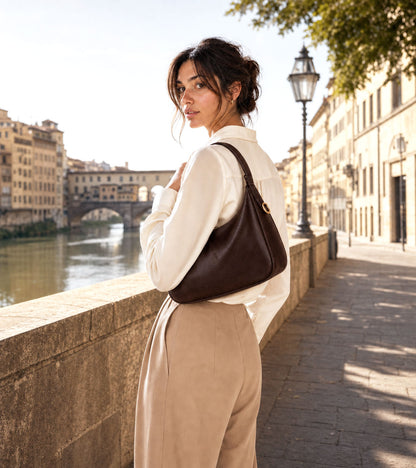 Leonia Hand-Dyed Italian Leather Crescent Hobo Bag