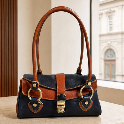 Tosca Dual-Compartment Italian Leather Baguette Bag