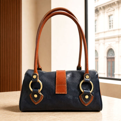 Tosca Dual-Compartment Italian Leather Baguette Bag