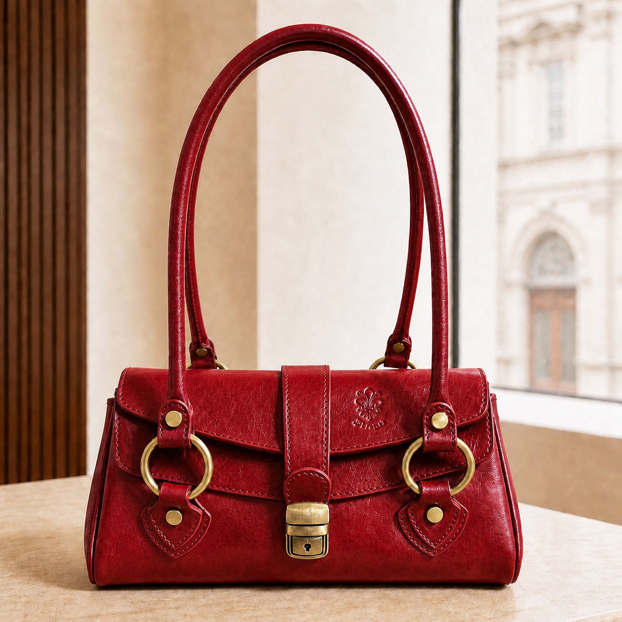 Tosca Dual-Compartment Italian Leather Baguette Bag