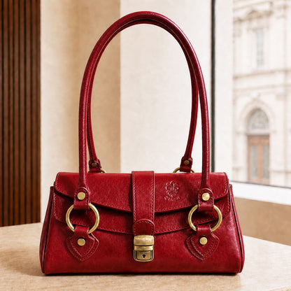 Tosca Dual-Compartment Italian Leather Baguette Bag