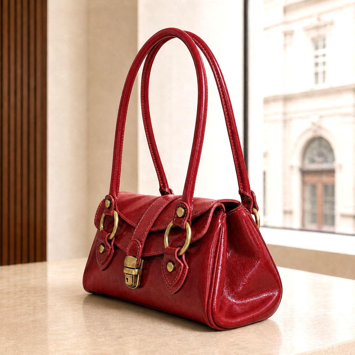 Tosca Dual-Compartment Italian Leather Baguette Bag