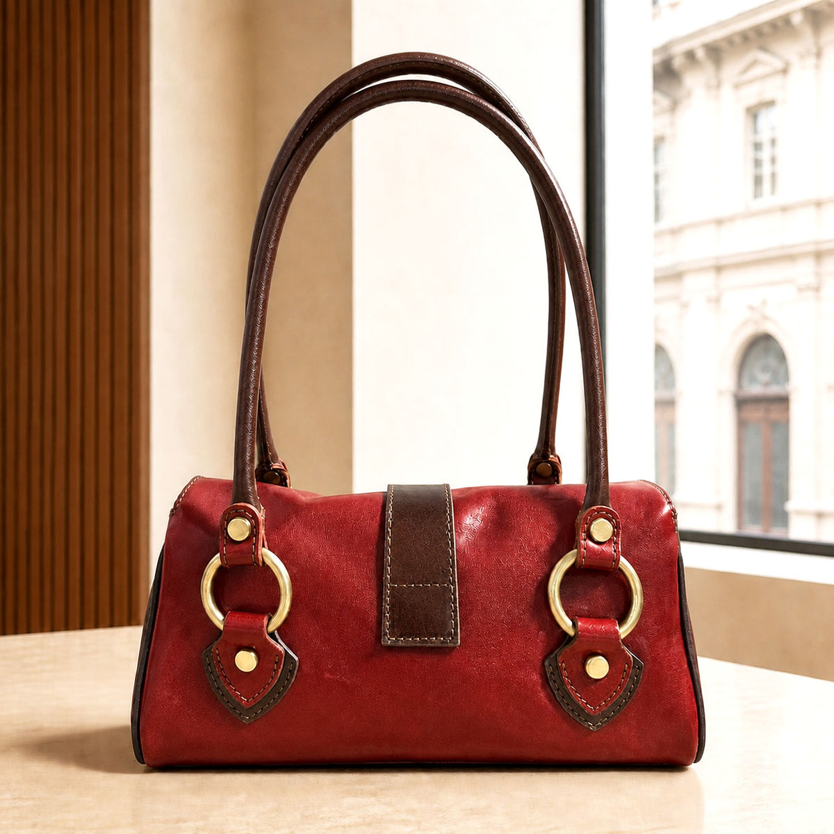 Tosca Dual-Compartment Italian Leather Baguette Bag