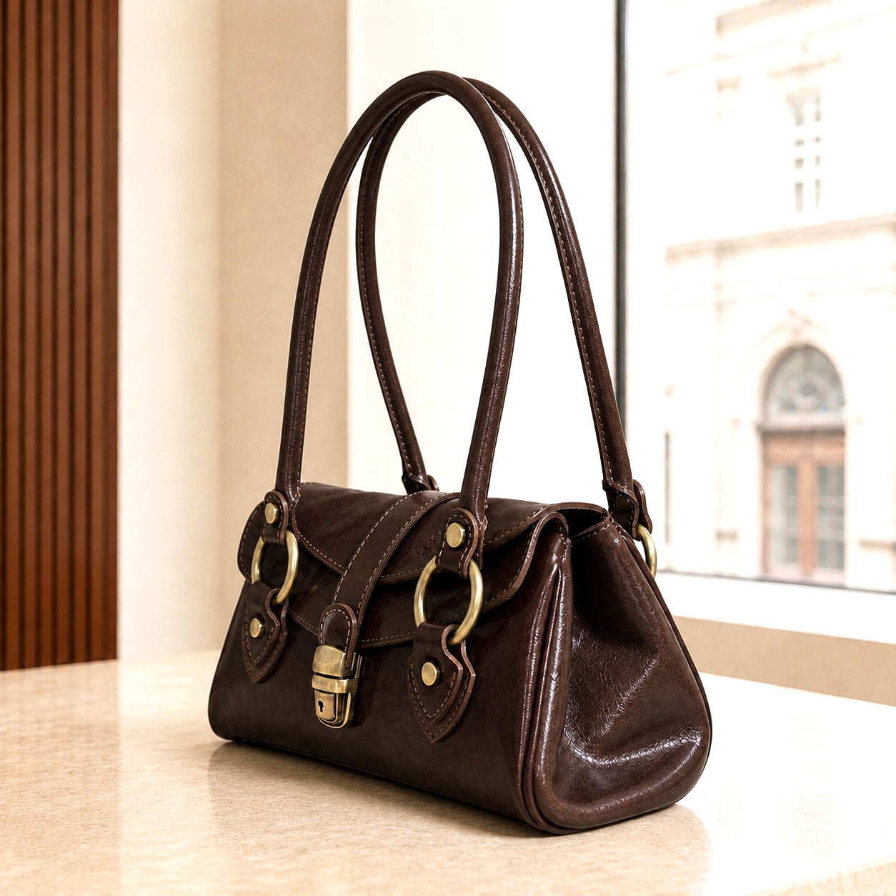 Tosca Dual-Compartment Italian Leather Baguette Bag