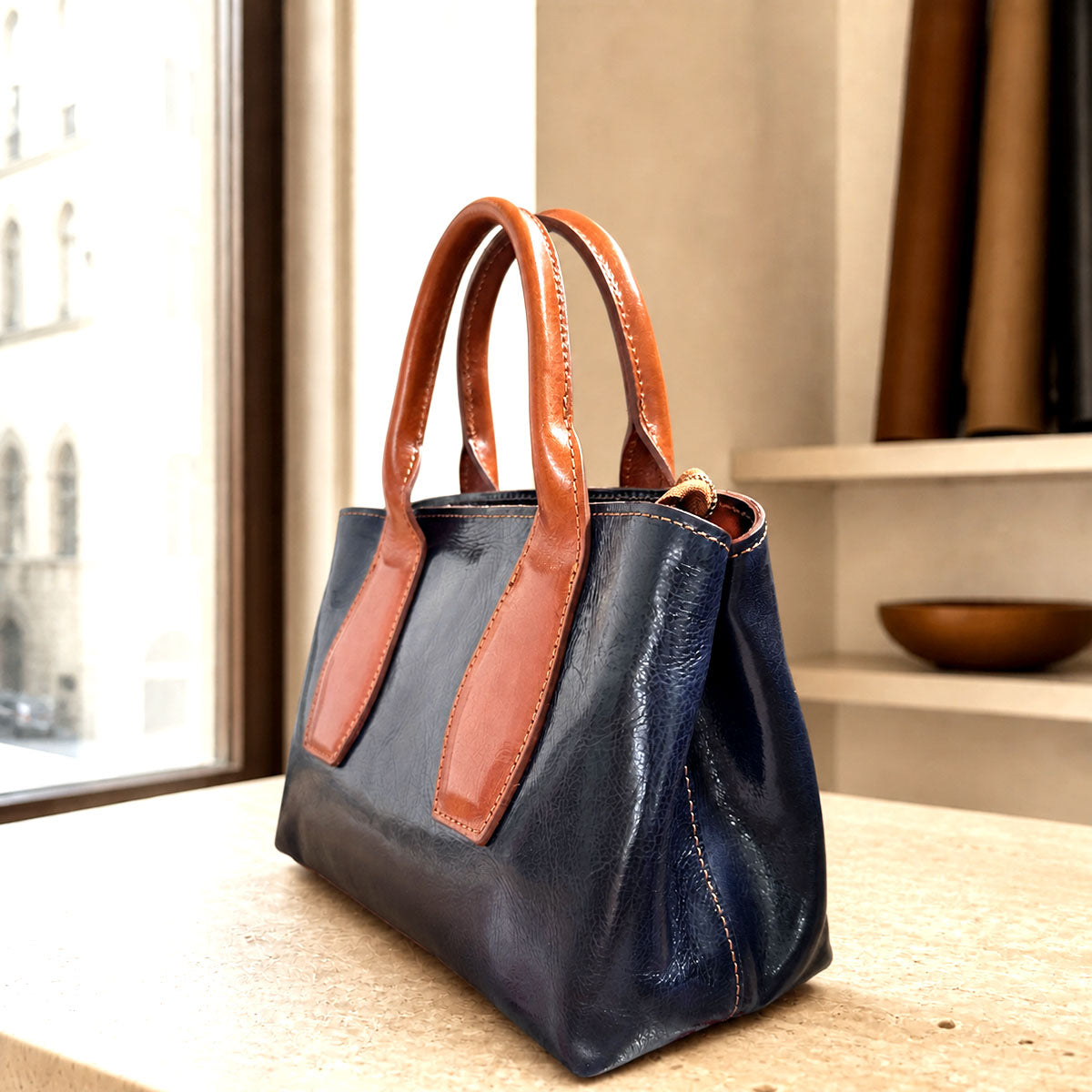Diletta Compact Leather Satchel Bag