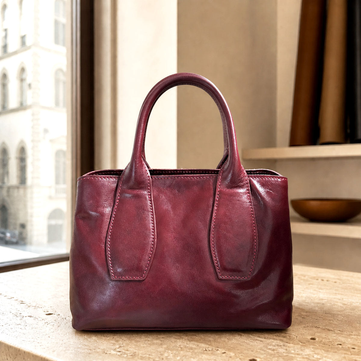 Diletta Compact Leather Satchel Bag