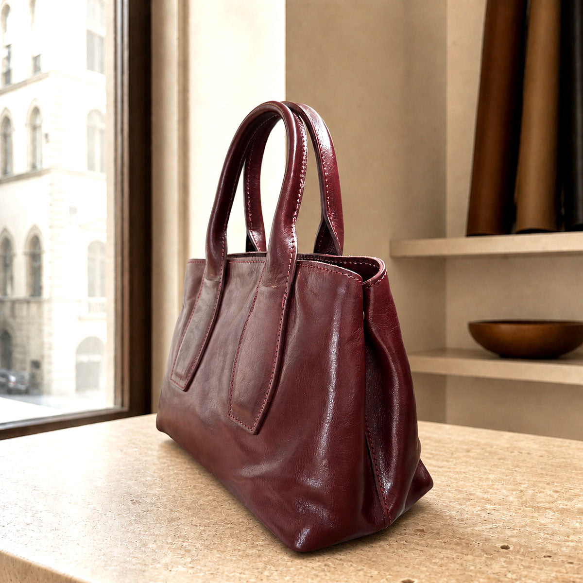 Diletta Compact Leather Satchel Bag