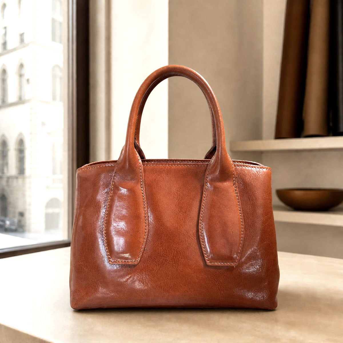 Diletta Compact Leather Satchel Bag