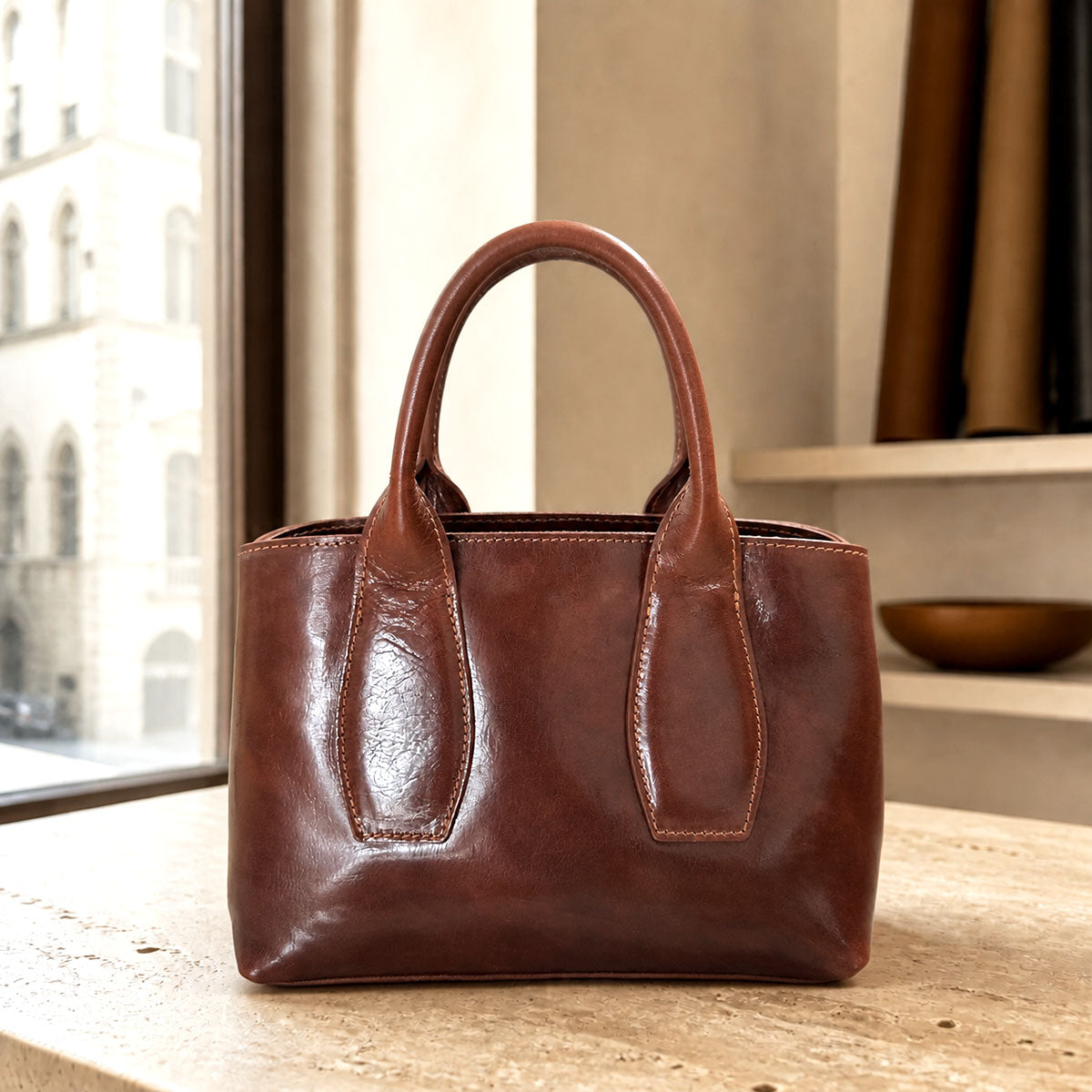 Diletta Compact Leather Satchel Bag