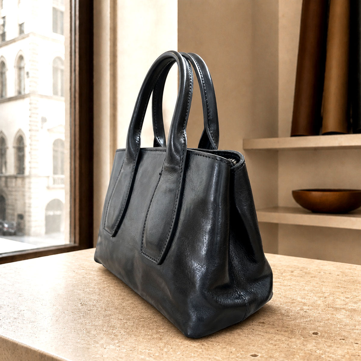 Diletta Compact Leather Satchel Bag