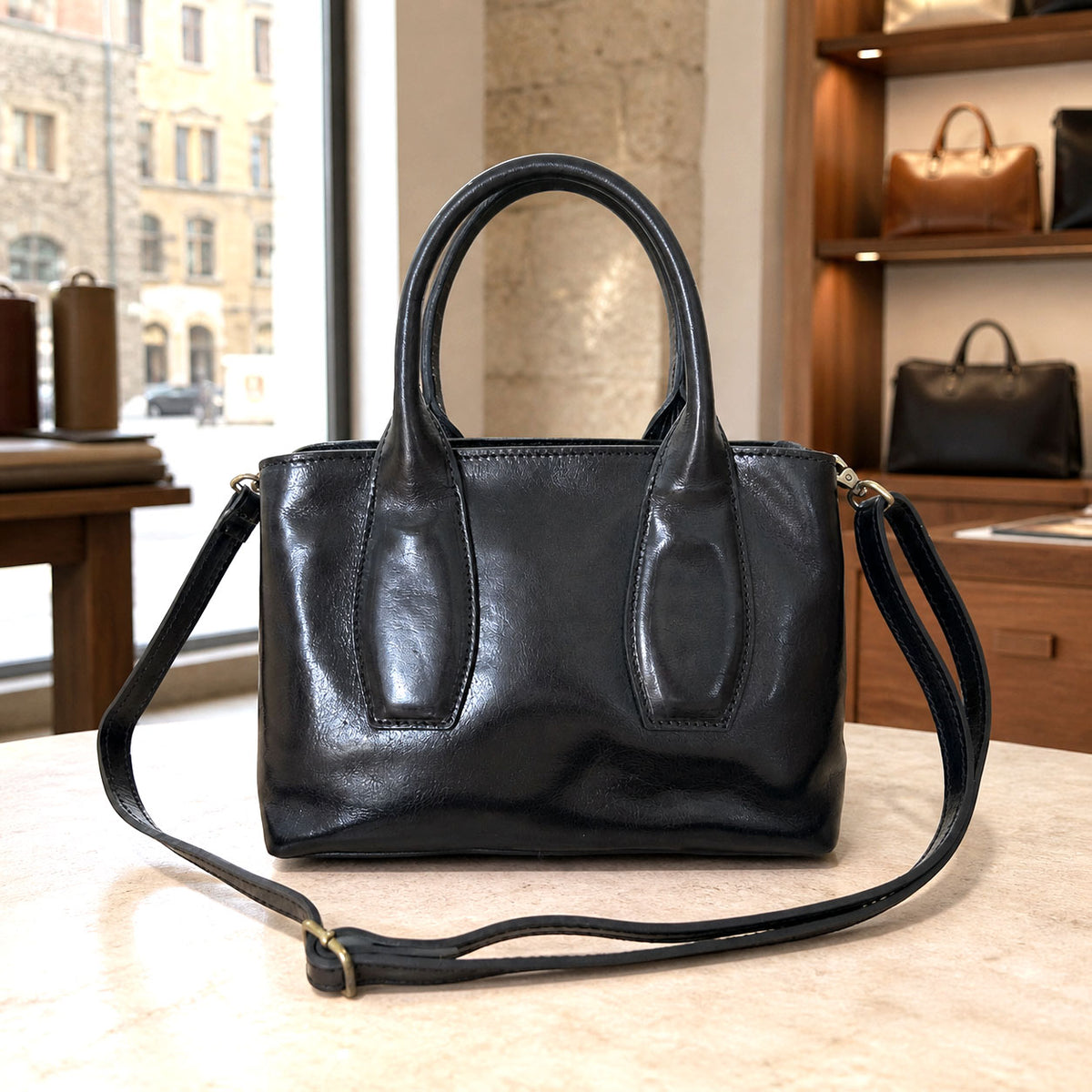 Diletta Compact Leather Satchel Bag