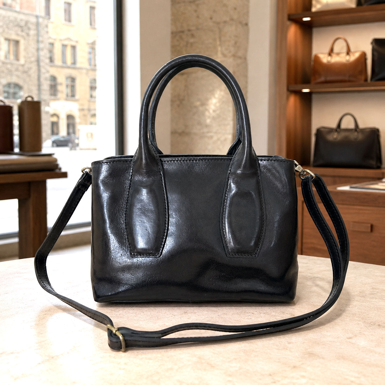 Diletta Compact Leather Satchel Bag