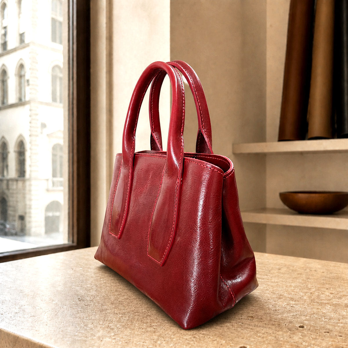 Diletta Compact Leather Satchel Bag