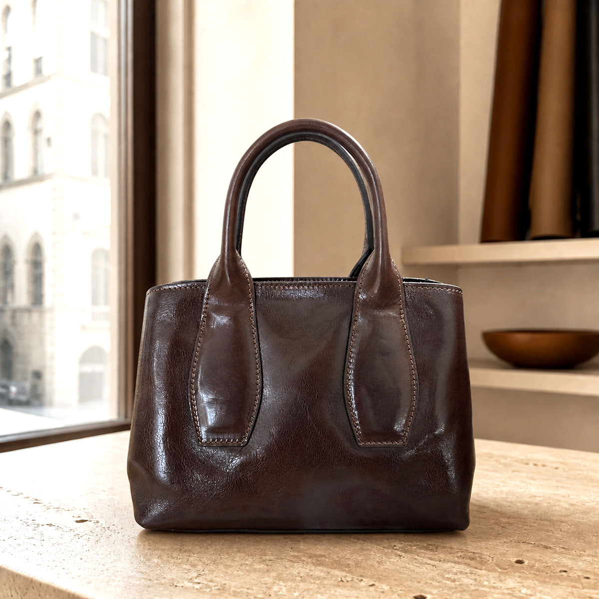 Diletta Compact Leather Satchel Bag