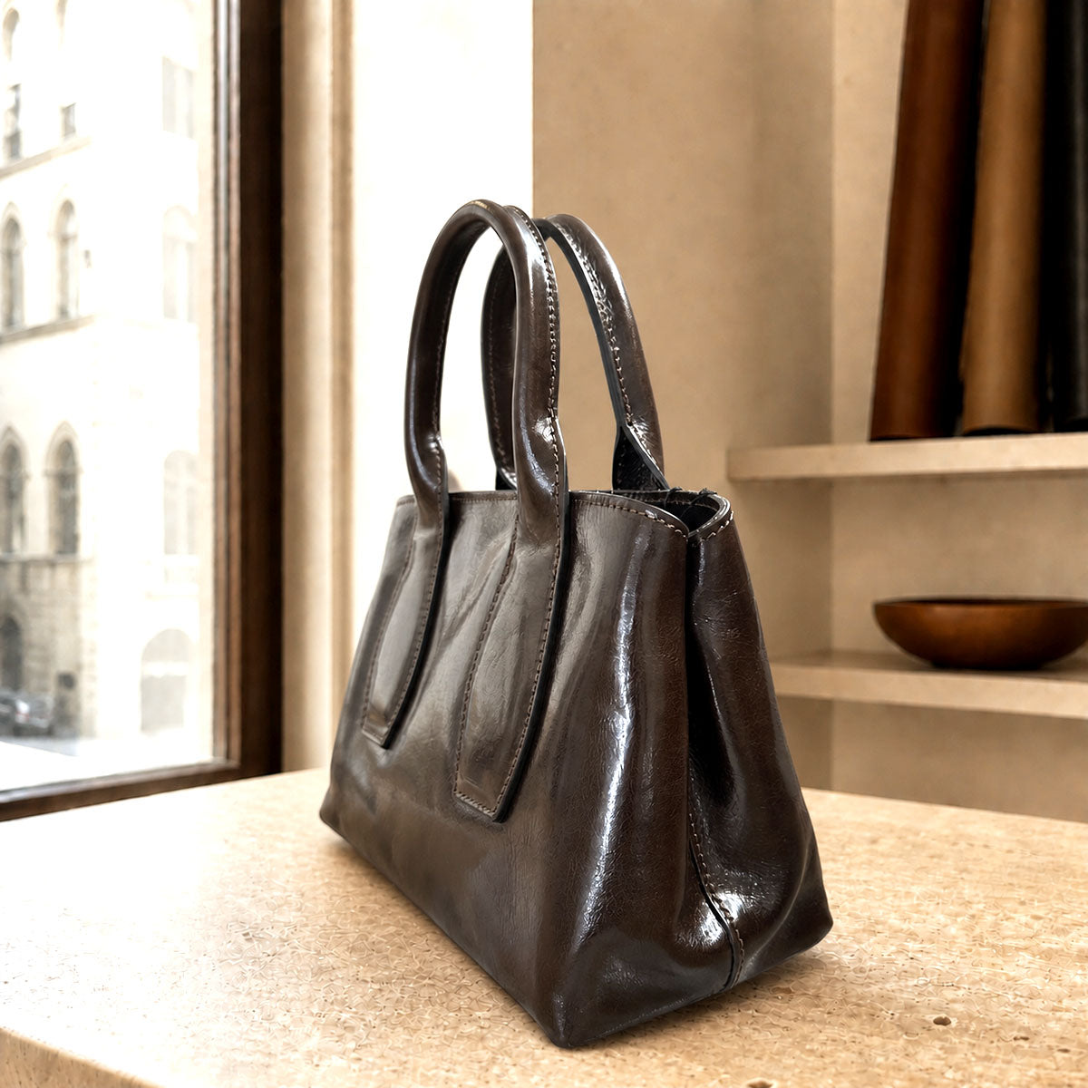 Diletta Compact Leather Satchel Bag