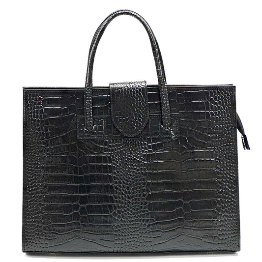 Crocetta Elegant Crocodile-Embossed Leather Briefcase