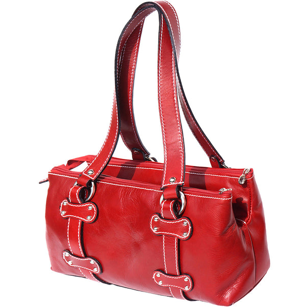 Genuine calf leather handbag with three compartments